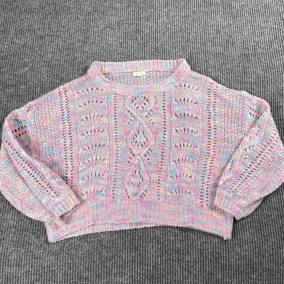 Debut Sweater Womens Small S/M Purple Rainbow Open Knit Lightweight Short Casual - Picture 1 of 14